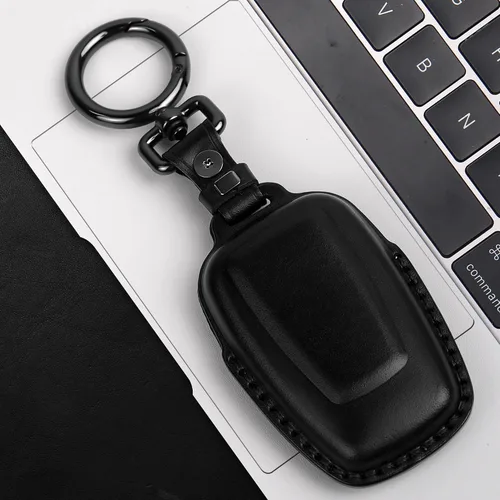 Miniatura 4 de Tukellen Funda para llavero Toyota de piel auténtica con llavero, protector de cuero compatible con Rav4 2019-2025 2020-2022 Highlander Corolla Negro
