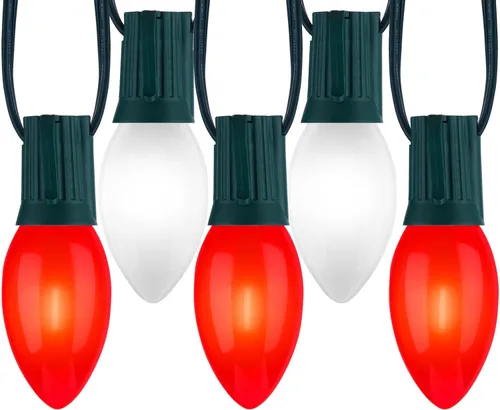 Miniatura 9 de Minetom Luces de Navidad vintage C9 LED al aire libre, 25 pies de luces de cadena C9 con 25 bombillas mate irrompibles, luces impermeables Blanco