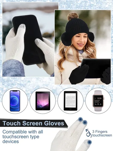 Miniatura 5 de 10 piezas de gorro de invierno bufanda guantes de punto cálido bufanda guantes pantalla táctil orejeras calcetines satén forro interior sombrero