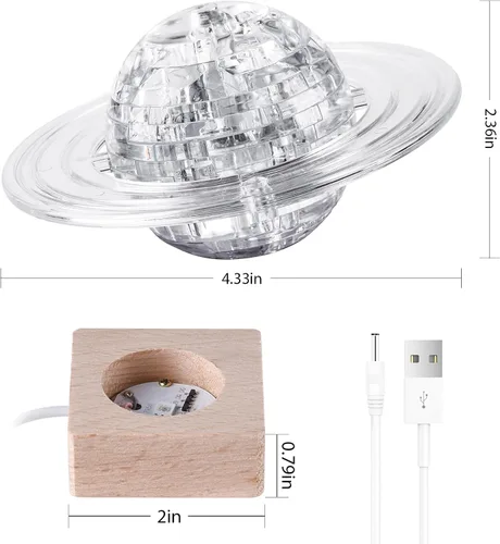 Miniatura 3 de Rompecabezas de cristal 3D, 40 piezas Saturno Ensamblaje Brain Teaser con base de madera iluminada, bloques de rompecabezas de Saturno de plástico