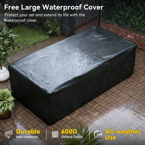 Miniatura 7 de Aoxun Juego de muebles de patio, 7 piezas de sofás seccionales para exteriores con funda impermeable, mimbre de ratán para exteriores, juego