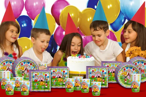 Miniatura 7 de Birthday Galore Little Circus Carnival - Suministros para fiestas de cumpleaños con temática de circo, juego de vajilla de 16 unidades incluye