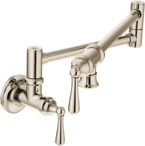 Miniatura 17 de Moen Grifo de cocina de doble junta montada en pared con brazo oscilante plegable de oro cepillado, S664BG