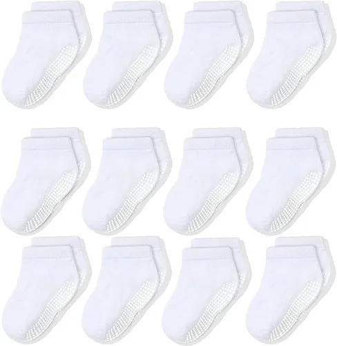 CozyWay Baby & Toddler Socks With Grippers Non Slip Low Cut Grip Socks for Girls and Boys Soft Comfy Cotton 12 Pack