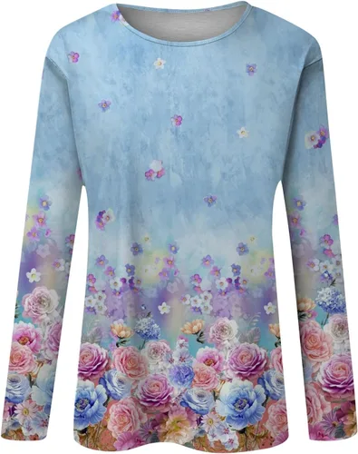 Miniatura 3 de LPIGOH Camisas de manga larga para mujer, camisetas de manga larga con cuello redondo, camisetas básicas, cómodas, estampadas, blusas
