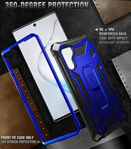 Miniatura 3 de Poetic Spartan Series diseñada para Samsung Galaxy Note 10, resistente de doble capa de color metálico con textura de cuero de primera calidad, Azul