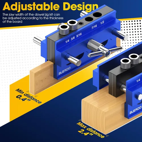 Miniatura 3 de BLEKOO Kit de plantilla de taco autocentrada, plantilla de taladro para agujeros rectos, set de unificador de galletas con 6 bujes de guía