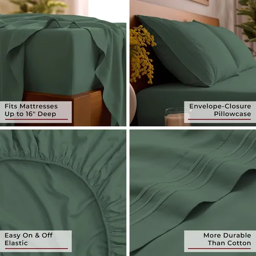 Miniatura 5 de Mellanni Juego de sábanas para cama individual, 3 piezas de la colección icónica, sábanas y fundas de almohada, lujosas y extra suaves, 1448 verde