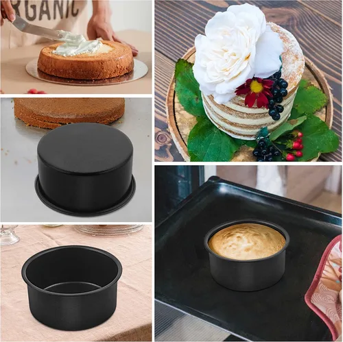 Miniatura 8 de Herogo Juego de 3 moldes redondos pequeños de 4 pulgadas, de acero inoxidable, antiadherentes, para mini quiche de pizza, no tóxicos y saludables