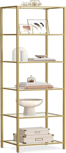 Miniatura 11 de VASAGLE - Librero, estantería de 4 niveles, estantería delgada para dormitorio, baño, oficina en casa, vidrio templado, marco de acero, negro mate