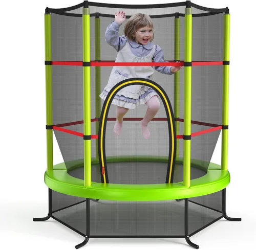 Giantex - Trampolín infantil de 55”, con red de seguridad y almohadilla de resorte, marco de acero resistente con cremallera integrada, Verde