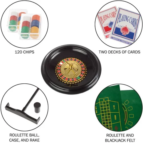 Miniatura 6 de Trademark, juego de póquer y ruleta de 16 pulgadas con accesorios
