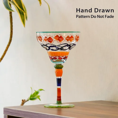 Miniatura 3 de YY Vidrio Margarita pintado a mano, colección marroquí, cristalería pintada a mano por artistas, vasos de Margarita únicos y decorativos, decoración