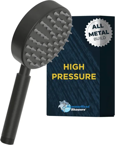 Miniatura 6 de HammerHead Showers® Cabezal de ducha de mano de metal sólido, negro mate, cabezales de ducha de bajo flujo de 1.75 GPM, varita rociadora de 4