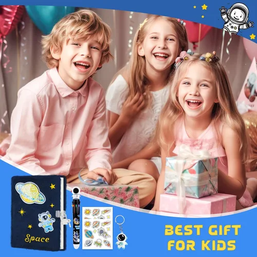 Miniatura 7 de homicozy Diarios del espacio exterior para niños y niñas con cerradura y llaves, diario mullido para niños con 160 páginas rayadas, cuaderno secreto