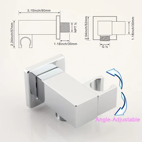 Miniatura 5 de Asyas Varita de ducha de mano de alta presión de latón cromado con conector de pared de codo ajustable, soporte de ducha y manguera de 59 pulgadas