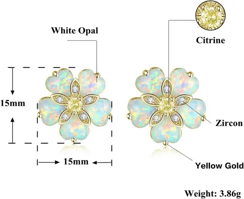 Miniatura 6 de CiNily Aretes tipo dormilona de ópalo con flores para mujer, chapados en rodio, hipoalergénicos, grandes piedras preciosas de 1932 pulgadas