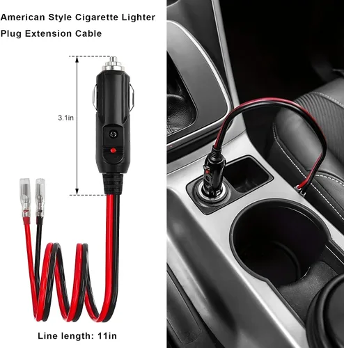 Miniatura 2 de Enchufe macho para encendedor de cigarrillos fusionado, adaptador de enchufe de encendedor de cigarrillos de 12 V 24 V con cables y luz LED, kit