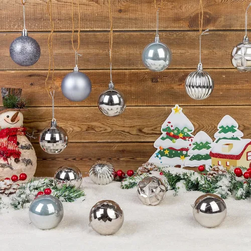 Miniatura 93 de AMS Esferas de Navidad de 2.36 pulgadas/60mm, 34 unidades, adornos grandes, decoraciones para fiestas, inastillables, colgantes festivos para Negro