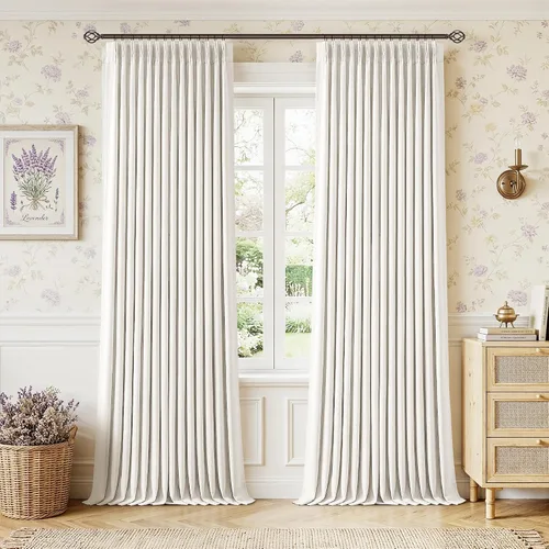 Miniatura 67 de Juego de 2 paneles de cortinas plisadas negras de 80 pulgadas para sala de estar, cortinas plisadas de lino con forro de 80 pulgadas de largo, 100%