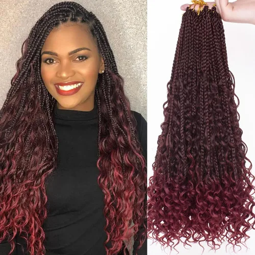Miniatura 35 de Unionbeauty - 8 paquetes de trenzas bohemias de diosa en caja, de ganchillo de pelo para mujer negra, 8 pulgadas de trenzas de caja bob bohemias