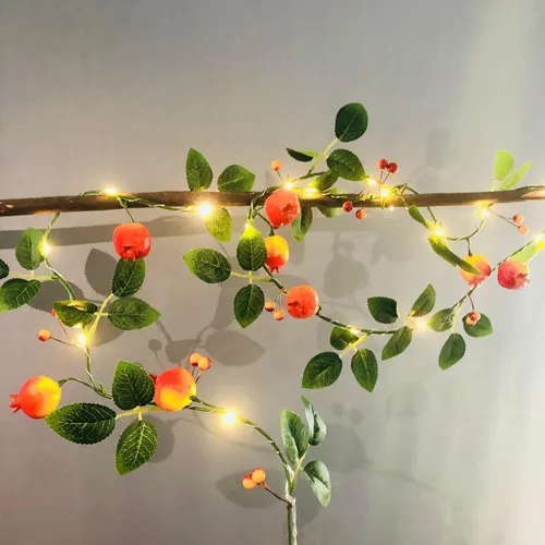 Miniatura 10 de Guirnalda de luces artificiales de frutas y mandarina, luces LED de naranjas, enredaderas colgantes, guirnalda de plantas, bayas artificiales, luz