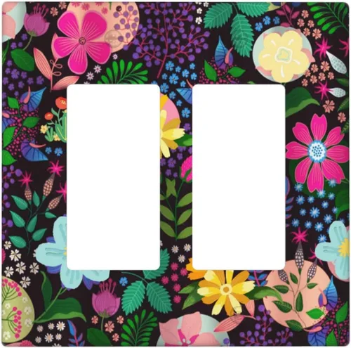 Miniatura 144 de Cubierta de interruptor de luz de 3 cuadrillas con diseño de flores azules púrpuras, cubierta de placa de pared de triple palanca, arbustos florales