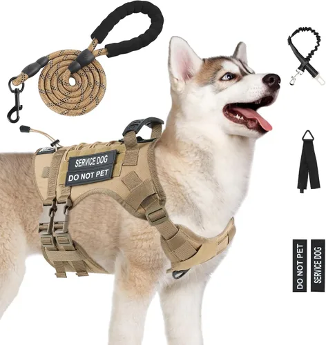 Miniatura 10 de Arnés táctico sin tirones para perros grandes, juego de arnés y correa para perro, Molle a prueba de escapes, arnés ajustable para perro de servicio
