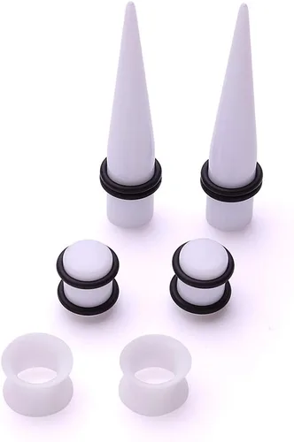 Miniatura 5 de Paquete de 50 unidades para estiramiento de oreja (14G-00G),túneles de silicona, conos y tapones acrílicos, set para expandir las perforaciones