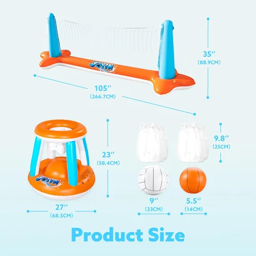 Miniatura 8 de JOYIN Juego de flotador inflable para piscina, red de voleibol y aros de baloncesto, juguete flotante de natación para niños y adultos, flotadores