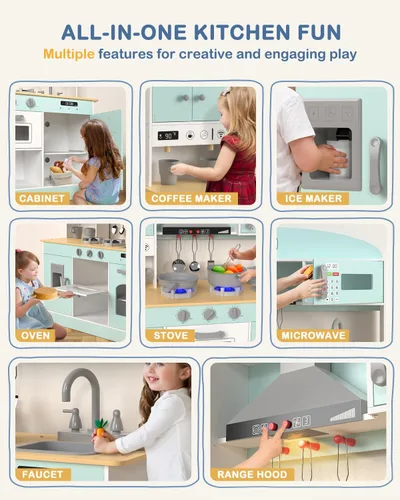 Miniatura 5 de Babytronic Juego de cocina de madera, cocina de simulación con luces y sonidos para niños de 3 años en adelante, incluye estufa, horno, microondas