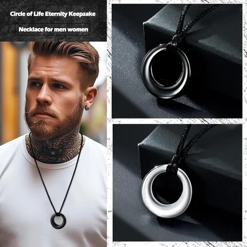 Miniatura 2 de Hearbeingt Collar de urna de cremación para cenizas para mujeres y hombres, colgante conmemorativo de la eternidad del círculo de la vida, joyería