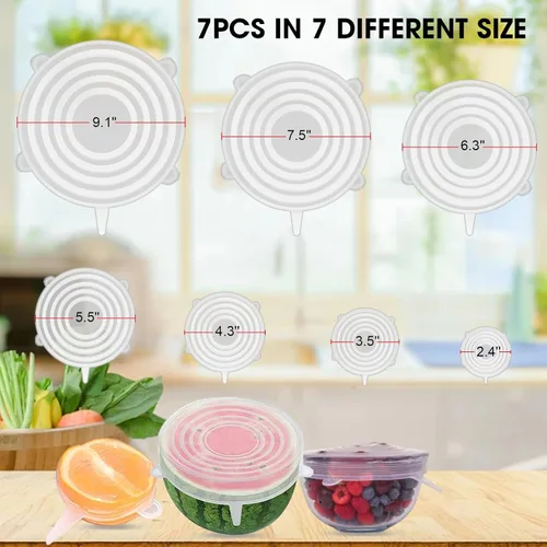 Miniatura 2 de Tapas elásticas de silicona reutilizables para almacenamiento de alimentos – Cubiertas elásticas para tazones que se ajustan a contenedores redondos