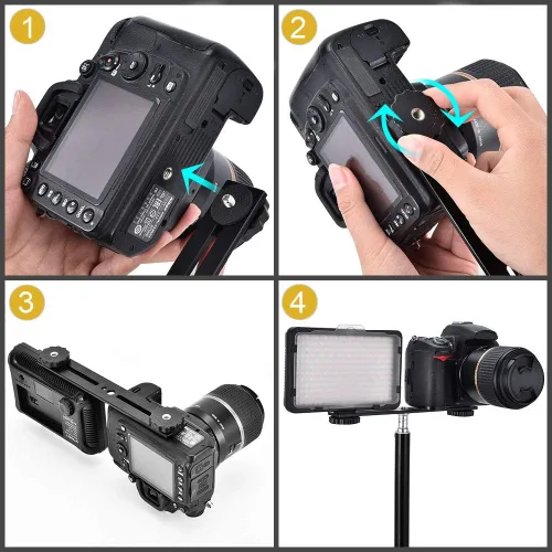 Miniatura 4 de Soporte de flash dual 8in/20.3cm Soporte de trípode de montaje de cámara con tornillo de 1/4 soporte de luz de flash para micrófono de luz LED 3D