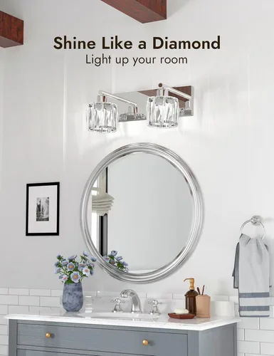 Miniatura 2 de VOLISUN Luces de Tocador de Cristal - 2 Luces Modernas de Acero Inoxidable para Baño Sobre Espejo, Acabado Cromado - Certificado UL