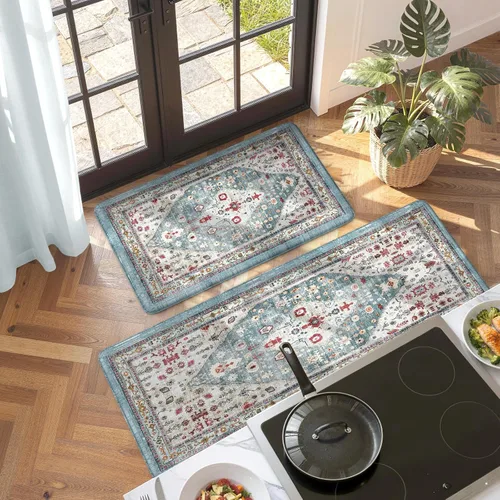 Miniatura 8 de Collive Alfombras y Tapetes Boho para Cocina 2 PIEZAS Alfombra Antifatiga Acolchada, Juego de 2 Alfombras de Cocina Impermeables Antideslizantes