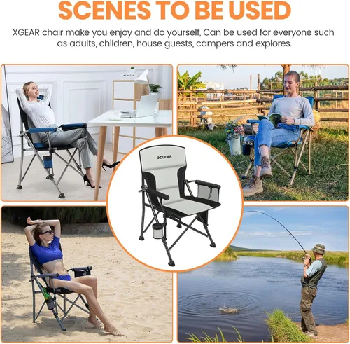 Miniatura 7 de XGEAR Silla de campamento con calefacción de gran tamaño para adultos, 3 niveles de calor, respaldo y asiento con calefacción, silla de campamento