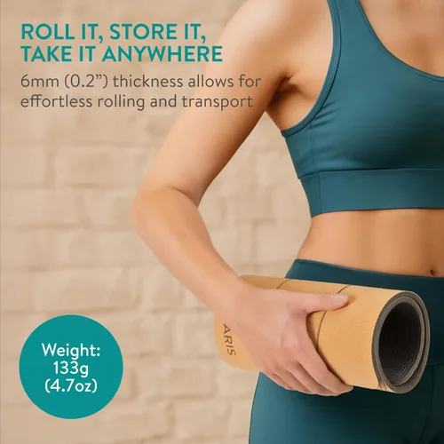 Miniatura 5 de Navaris Rodillera de corcho para yoga, antideslizante para esterillas de ejercicio, 0.2 pulgadas (0.236 in), acolchado extra grueso para pilates
