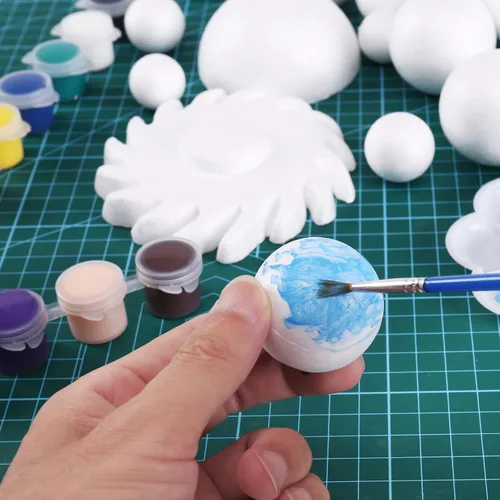 Miniatura 6 de FFchuanhe Kit de 72 bolas de espuma modelo de sistema solar, incluye palos de bambú de espuma para manualidades, pigmentos de color, bandeja