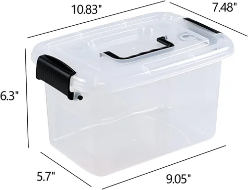 Miniatura 3 de Caja de almacenamiento de plástico de 6 cuartos de galón con asa, contenedor de cierre transparente con tapas, 6 paquetes