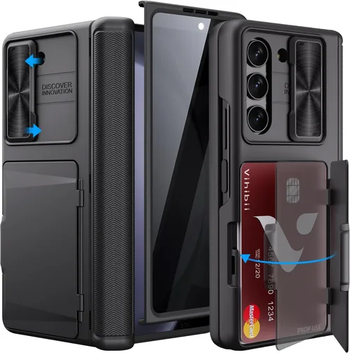 Miniatura 19 de Vihibii Funda para Samsung Galaxy Z Fold 5 con soporte para S Pen, tarjetero y cubierta de lente deslizante, protector de pantalla y protección