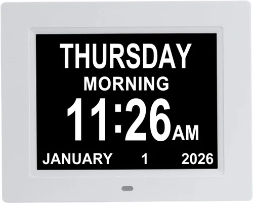 Miniatura 6 de Aowasi [Actualizado de 10 pulgadas] Reloj digital con calendario de día con atenuación automática y 8 opciones de alarma, extra grande, sin