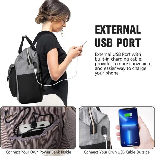 Miniatura 6 de MOMUVO Mochila para computadora portátil para mujer, bolsa para laptop de 15.6 pulgadas, mochila de trabajo con puerto de carga USB, mochila