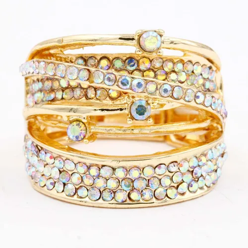 Miniatura 3 de Lavencious Anillos elásticos de diamantes de imitación para fiesta de noche, joyería de moda para mujer, talla 7 a 9