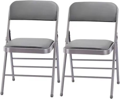Miniatura 16 de Paquete de 2 sillas plegables acolchadas de espuma de metal con marco de acero (negro, gris, blanco) (paquete de 2, tela gris)