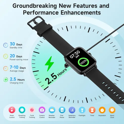 Miniatura 7 de Relojes inteligentes para hombres y mujeres, Alexa integrado, reloj inteligente de 1.8 pulgadas con frecuencia cardíaca, SpO2/sueño/estrés, Negro