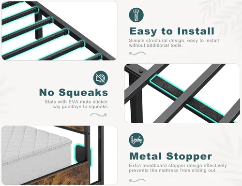 Miniatura 7 de EnHomee Base de cama Queen con 6 cajones de almacenamiento, marco de cama Queen con cabecero, marco de cama tamaño Queen con estación de carga