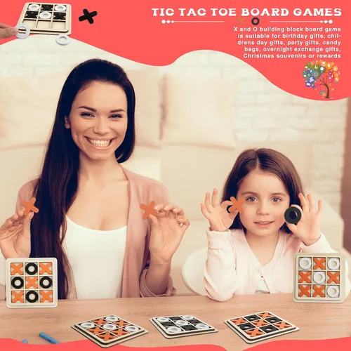 Miniatura 5 de Juego de 12 juegos de madera para niños, juego de mesa de madera XO, juego de mesa clásico para niños y niñas, juegos educativos, relleno de bolsas