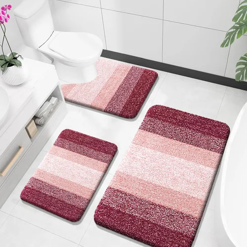 Miniatura 19 de OLANLY Juego de alfombras de baño de 3 piezas, alfombras de baño de microfibra suave y absorbente y alfombra de inodoro de contorno en forma de U