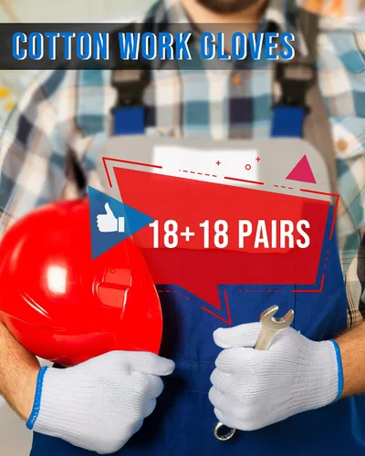 Miniatura 4 de SATINIOR 36 pares de guantes de trabajo de mano, forro de algodón blanco, guantes de seguridad para barbacoa, forro para hombres y mujeres, Ribete